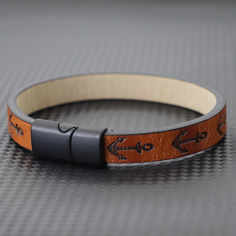 Alloy Handmade Leather Bracelet Men Printed Anchor Braslet Magnet Clasp Vintage Sports Wrist Guard Jewelry Gift Homme Pulsera