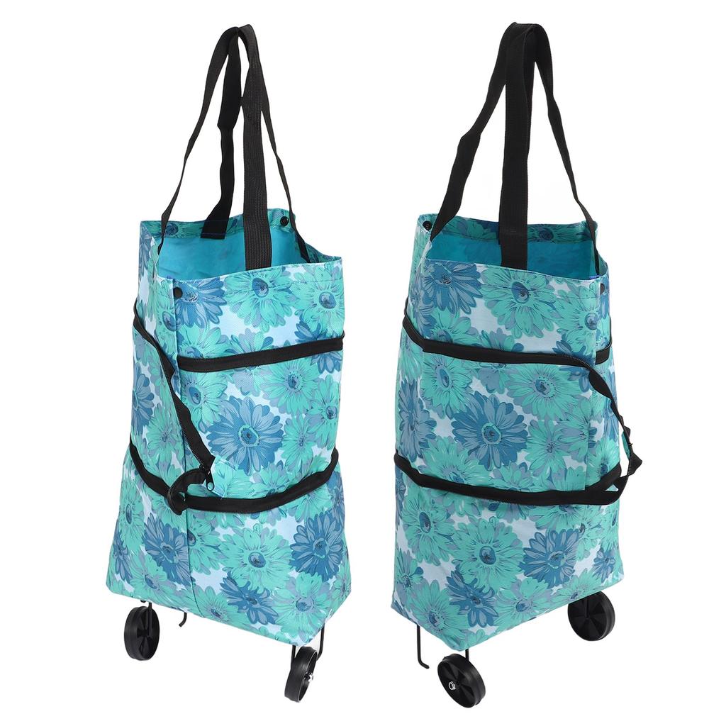 Collapsible Trolley Bags Folding Shopping Bag Canvas Multifunctional Grocery Bag with Wheel for