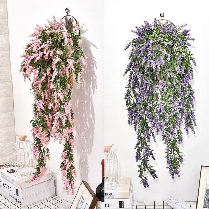 1 Pcs Beautiful Fashion Fake Plant Flowers Wall Artificial Hanging Lavender Vine Flower Rattan Home Garden Decoration