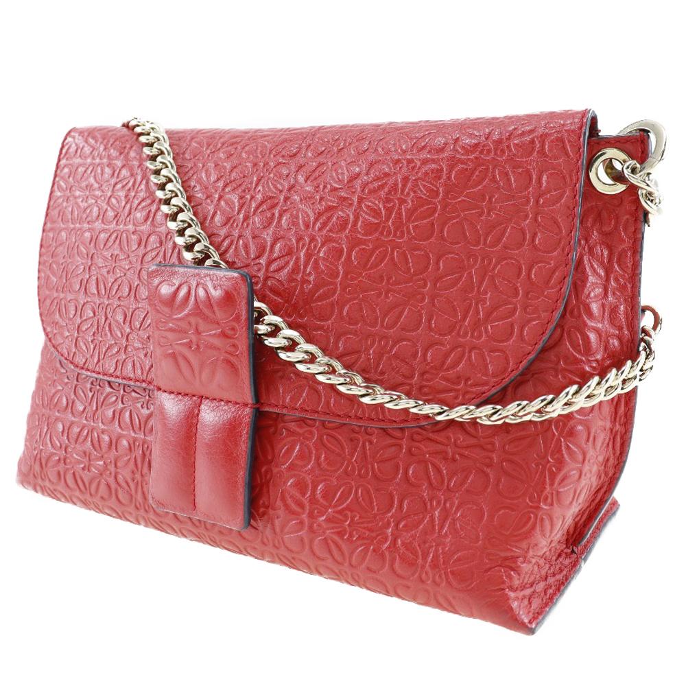 LOEWE Avenue Shoulder Bag Repeat anagram ChainShoulder Red Calfskin Women Used
