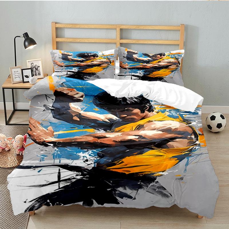 Dynamic Bruce-Lee Pose 3pcs Bedding Set,Including 1pc Duvet Cover And 2pcs Pillowcases Perfect Gift for Christmas,Ideal for Bedroom, Dormitory