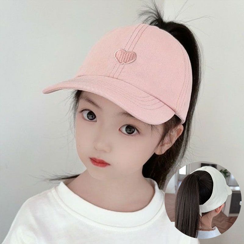 Girls Can Tie A Ponytail Hat Spring and Autumn Baseball Cap Children's Embroidered Fashionable Baseball Cap Girls Simple and Versatile Sun Protection