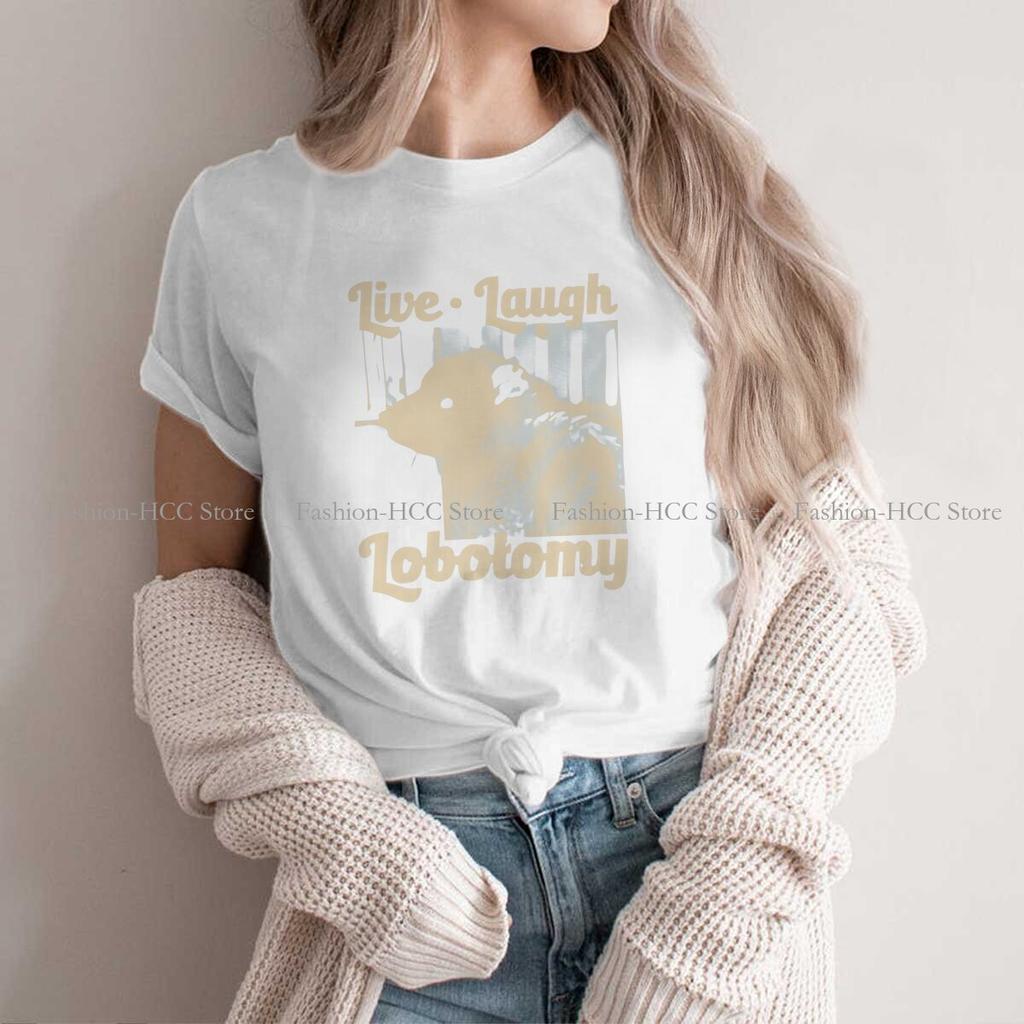 Live Laugh Lobotomy Newest Polyester Tshirts Cute Opossum Mouse Female Harajuku Streetwear T Shirt Round Neck