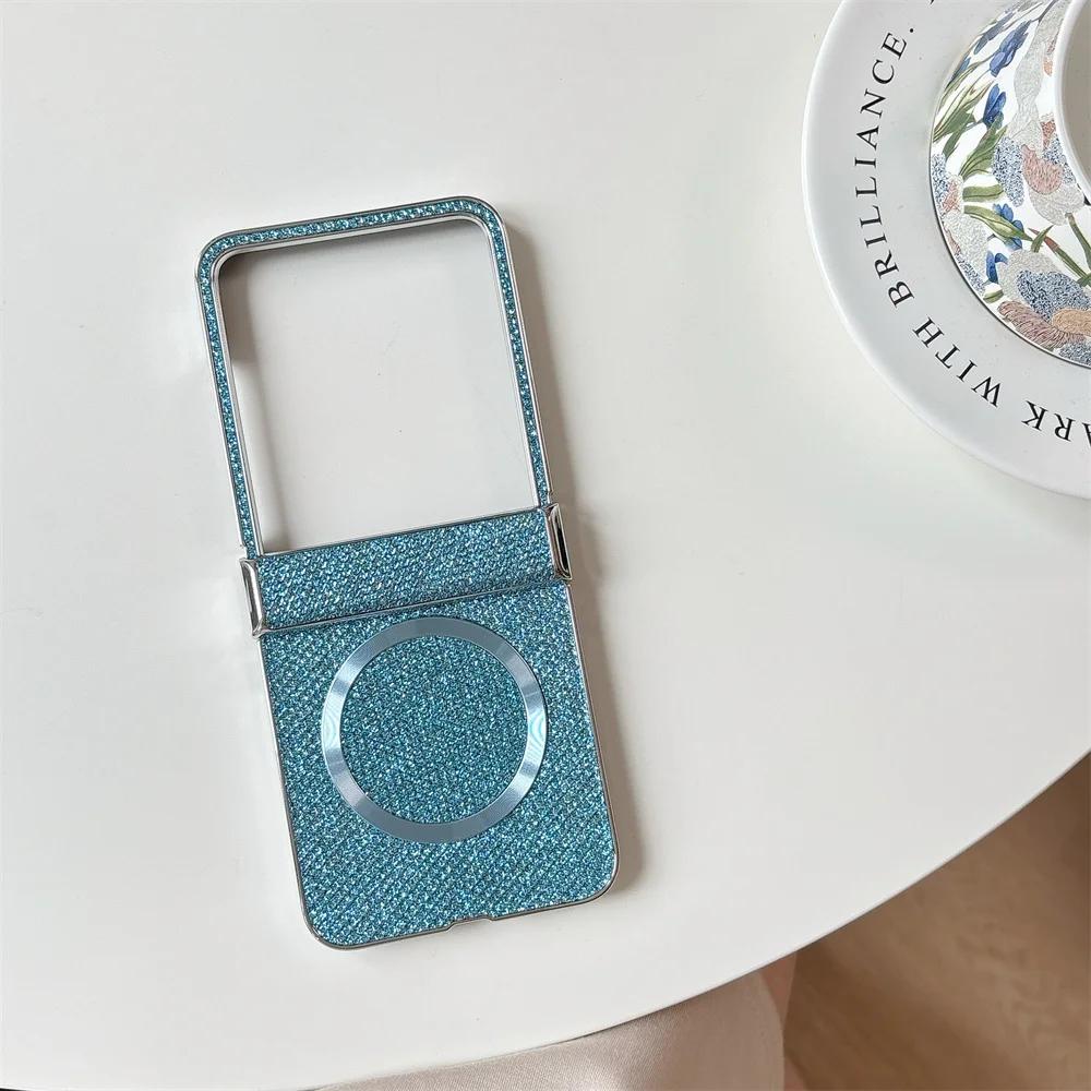 For Wireless Charging Magnetic Plating Leather Phone Case for Motorola Razr 50 40 Ultra Moto Razr 50 Hinge Protection Cover