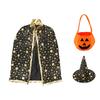 Child Witch Costume Unique Anime Cosplay Cape Hat Set Sparkling Pentagram Design with Pumpkin Bag Halloween Party Supplies
