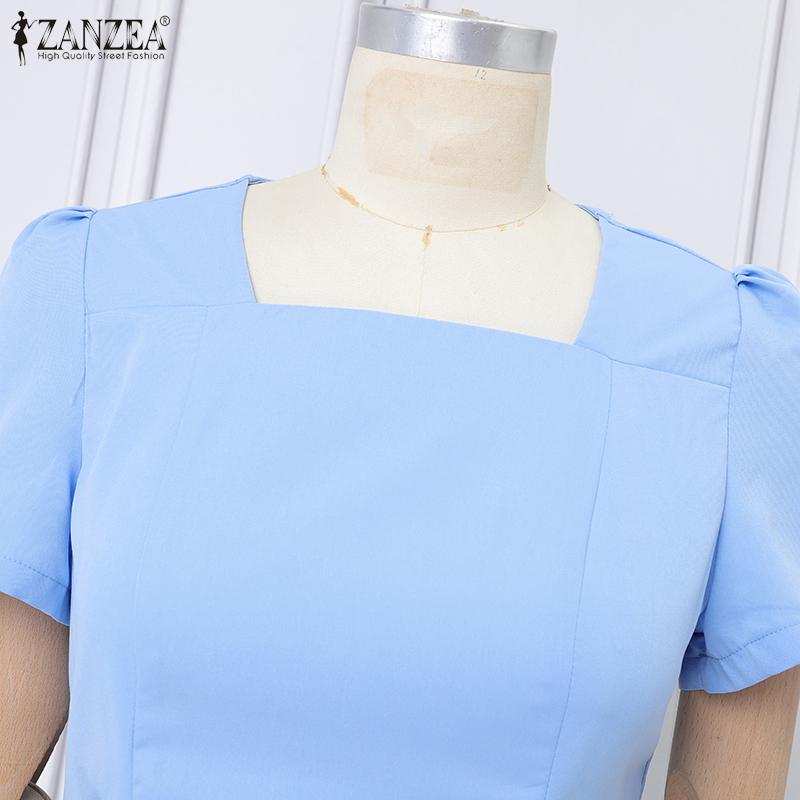 ZANZEA Женское повседневное летнее платье А-силуэта с квадратным вырезом и короткими рукавами