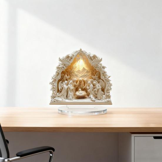 Рождественское украшение «Рождество Христово» Сцена рождения Иисуса Дева Мария Ангел Мультяшный принт Христианское настольное украшение для дома, офиса, праздничной экспозиции