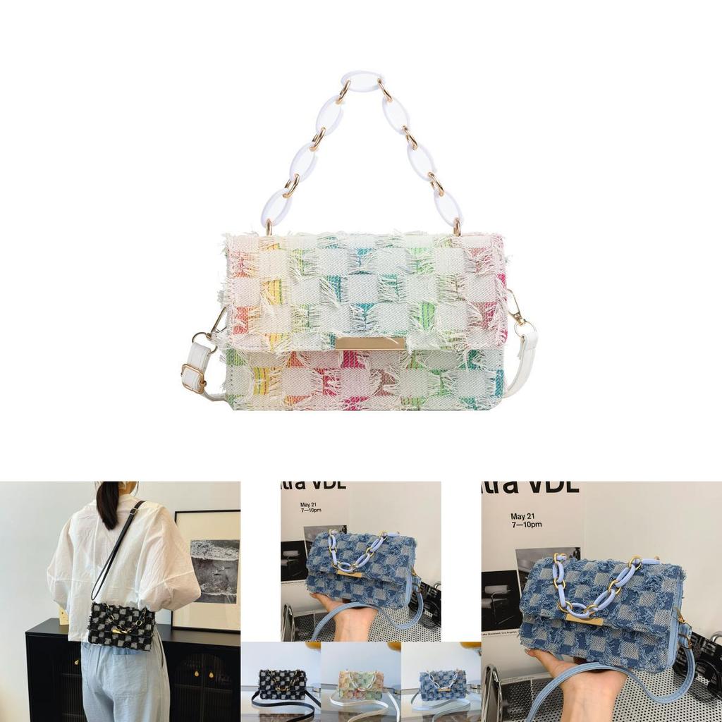 Модная средняя холщовая сумка с уникальной строчкой и кисточками