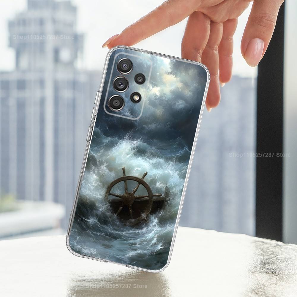 Чехол-штурвал с якорем для Samsung A51,30,71,S9,Ultra,Lite,S22,21,PIus,10,20,FE,23, Прозрачный, Силиконовый