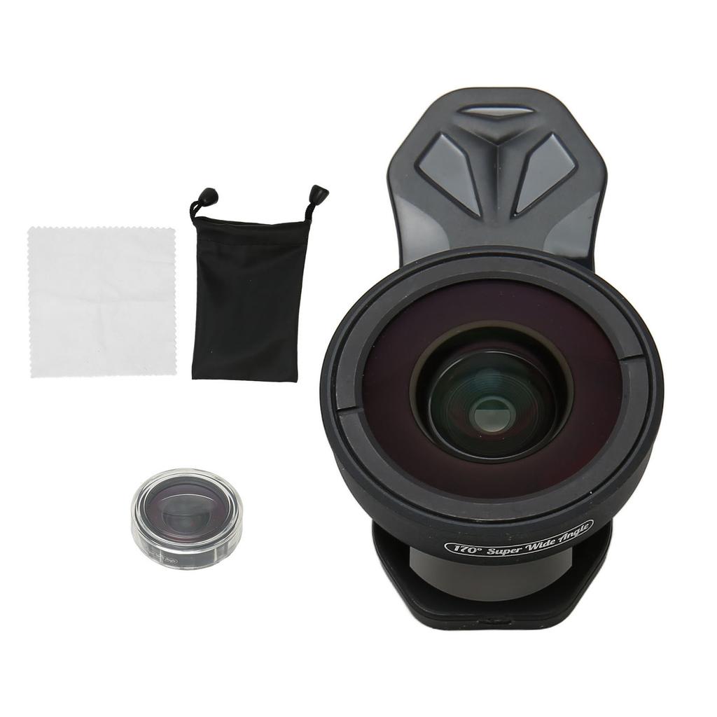 Phone Lens Aluminium Clip On Smartphone Camera 170° Super Wide Angle Lens with Cover Stand Wiping Cl