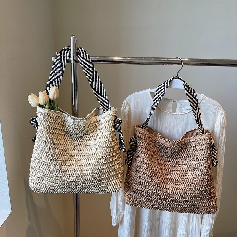 Большая вместительная соломенная сумка для женщин, сумка на плечо для отдыха на море, сумка-тоут для поездок на работу