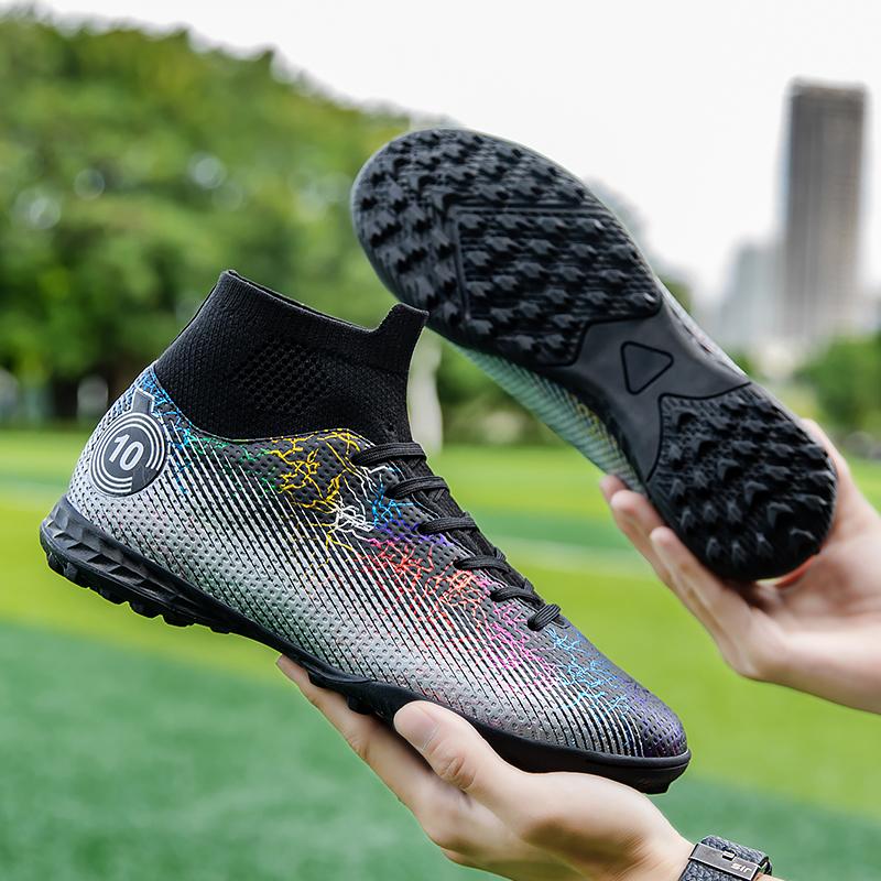 Football Shoes 35-48 Unisex Football Shoes High-top Elastic Sock Mouth Rubber Soft Bottom TF Football Shoes Kids Training Football Boots