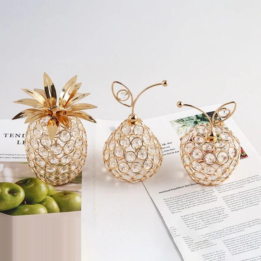 Metal Fruit Figurine Artificial Crystal Pear Ornament Gold Crystal Pear Ornament Living Room