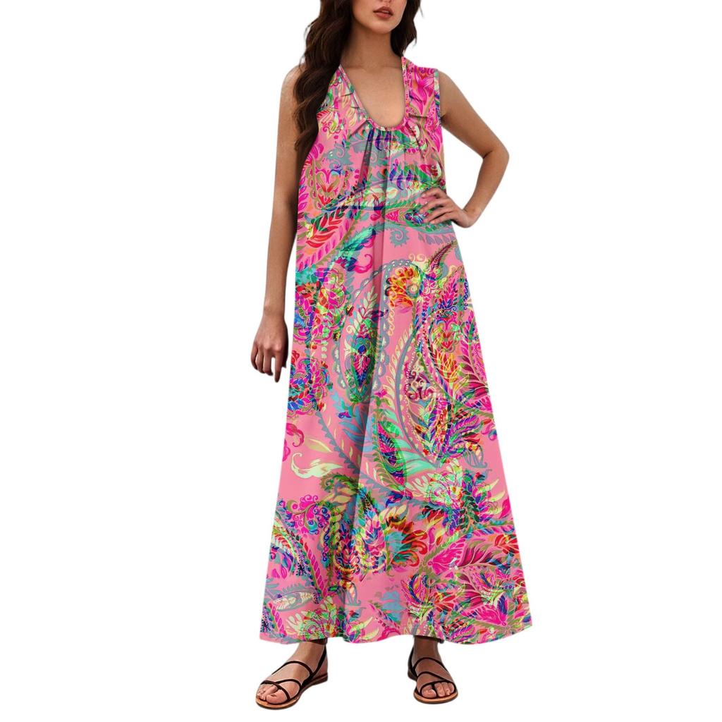 Женская Мода Повседневная А-силуэт Цветочный Принт Эффект Молотка Свободная Длинная Юбка с Карманами