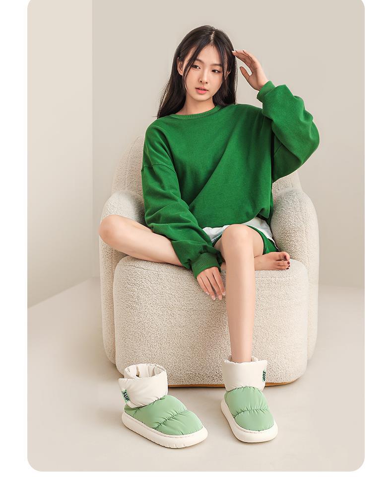 Женские зимние нескользящие хлопковые тапочки 2024 года на каблуках - очень теплые зимние ботинки с бархатной подкладкой для мужчин