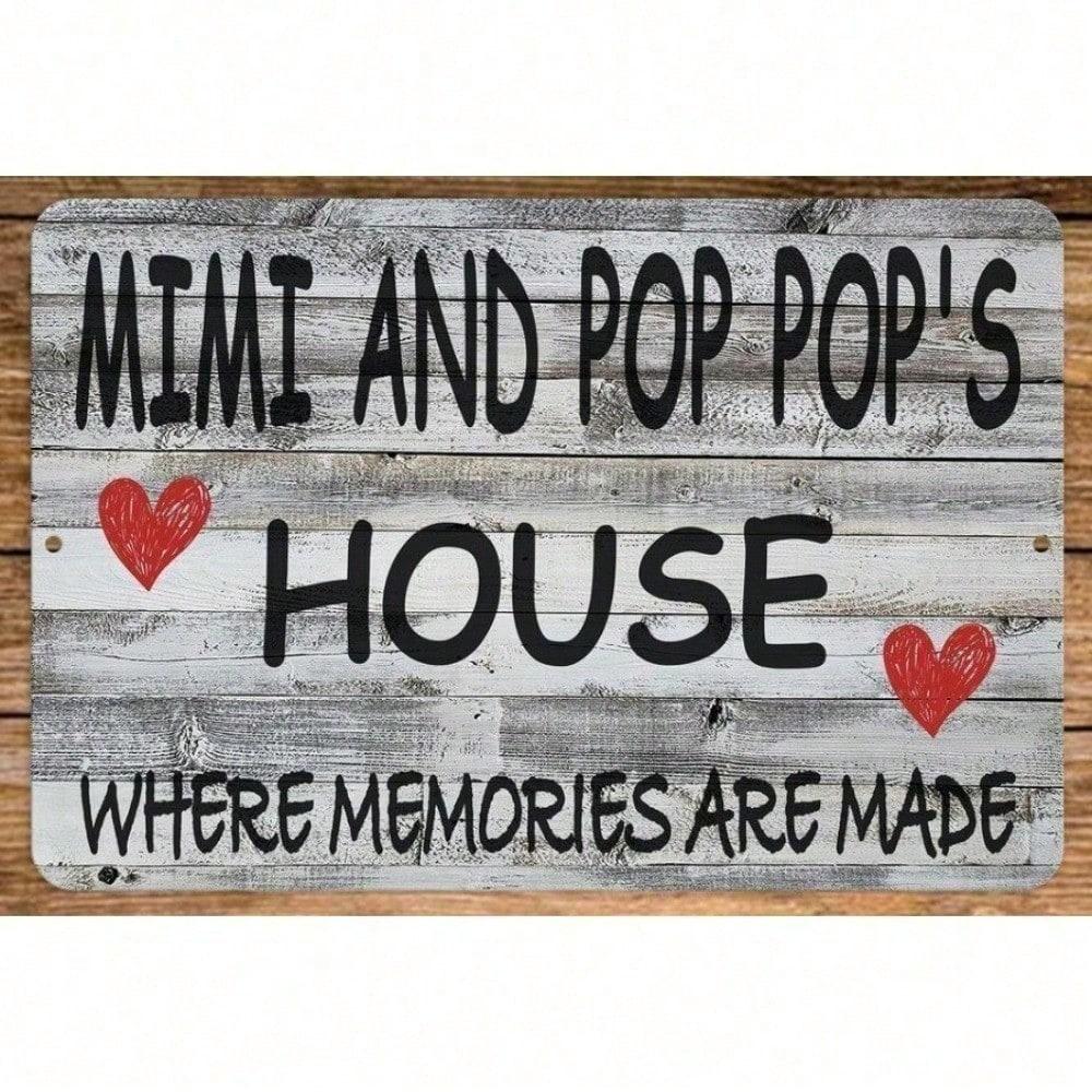 Vintage Metal Tin Sign for Wall Decor - Retro 8"x12" Mimi and Pop's House Inspirational Vinyl Record Art, Durable Metal Decor fo