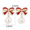 Imitation Pearl Black Red Color Bowknot Drop Earrings for Women Geometry Wedding Party Big Brincos Jewelry Gift