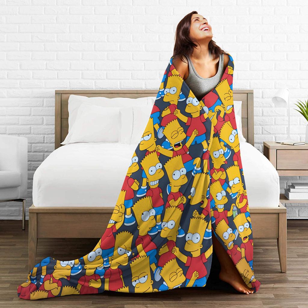 Bart S-Simpsons Repeating Design Blanket Adults Child Flannel Throw Blanket For Couch Bed Soft DIY Quality Bedspread Gift