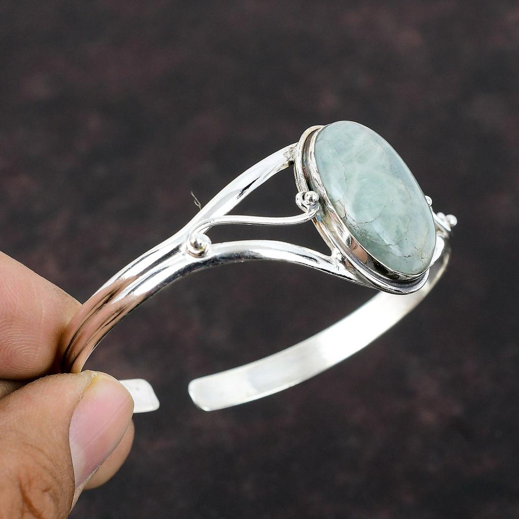 Аквамарин Браслет-манжета Ювелирные изделия из драгоценных камней Стерлингового серебра 925 пробы Браслет Регулируемая манжета Дизайнерские украшения Браслет-манжета ручной работы Подарок для невесты