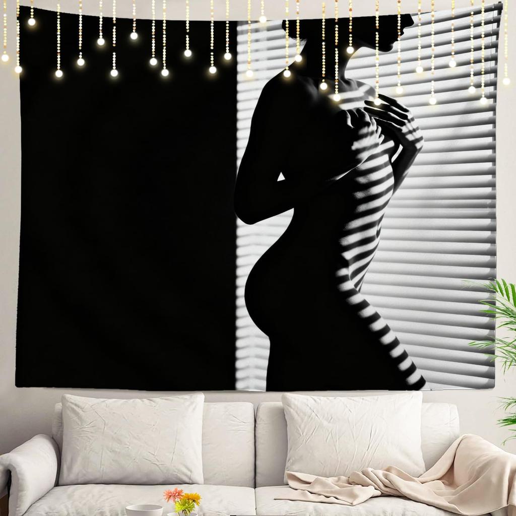 Abstract Woman Silhouette Tapestry Wall Decor Boho Chic Bedroom Living Room Art Print Fairy Lights Aesthetic Home Gift