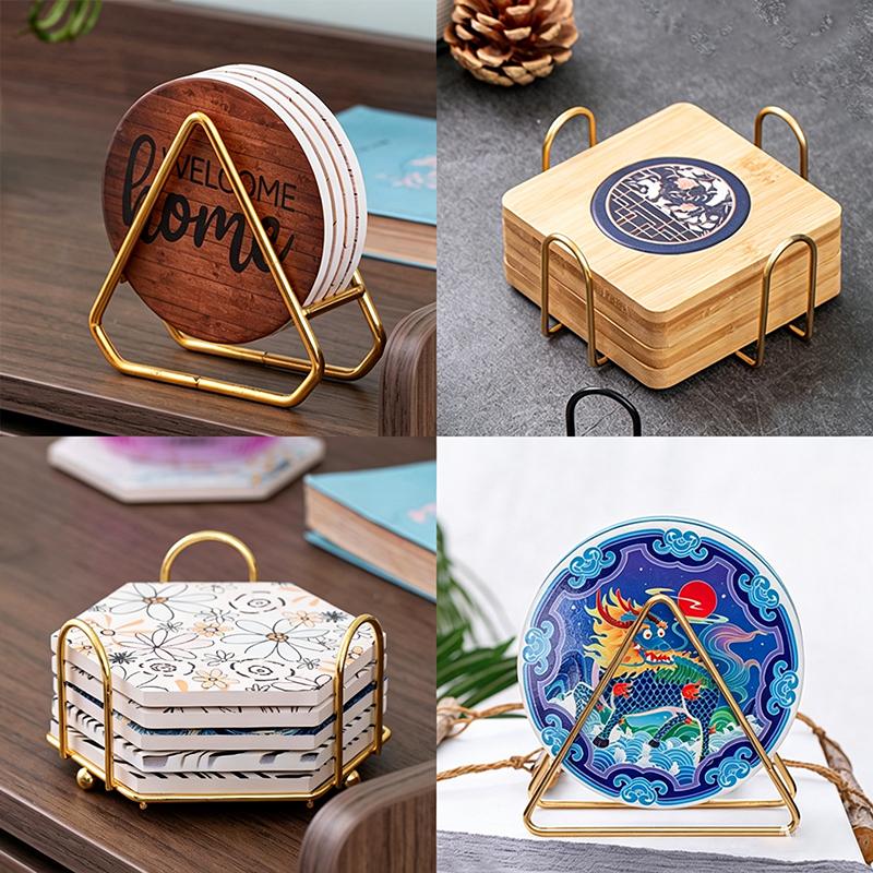 Table Placemat Holder with 6 Slot Coaster Storage Rack for Coffee Bar Home Dining Organization