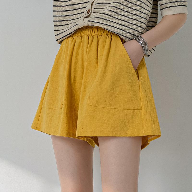 Женские летние хлопковые льняные брюки, однотонные широкие шорты с эластичной резинкой на талии