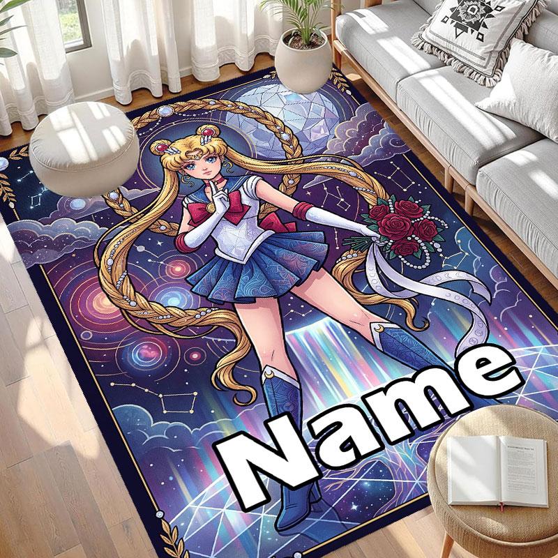 Custom Name Personalized Sailor Moon Print Carpet, Versatile Home Decor Rug, for Playroom, Apartment, Balcony, Entryway, Hallway Gift