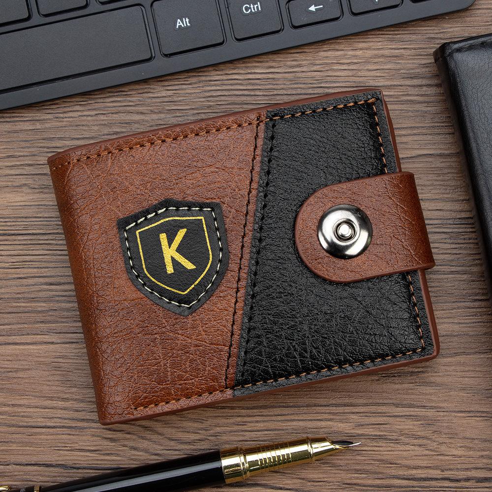 Мужской кожаный кошелек с RFID-защитой, двускладной, короткий, держатель для карт, отделение для монет, застежка на кнопку, винтажный пэчворк, кошелек