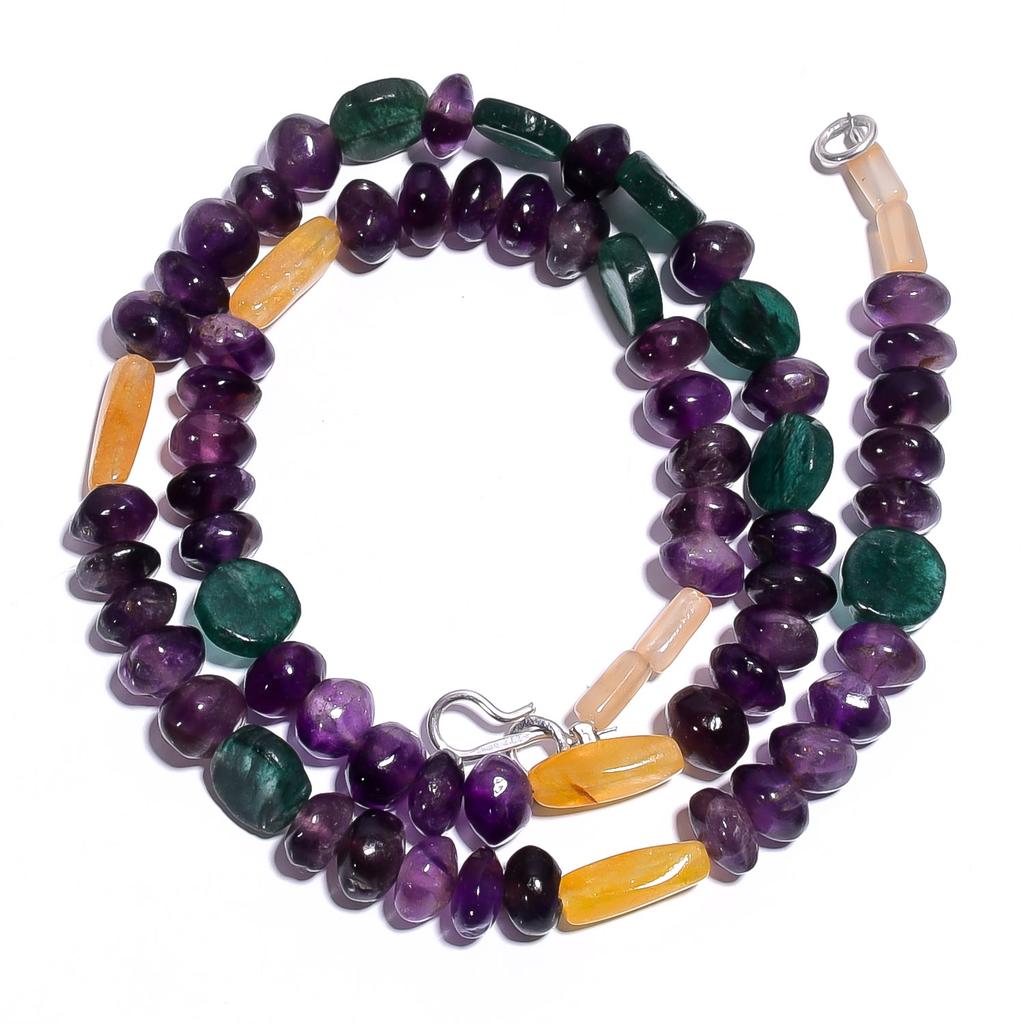 Natural Amethyst Mutli Aventurine Gemstone Smooth Beads Necklace 17" UB-4380 UB-4380