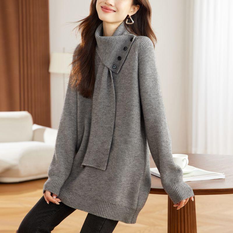 Sweater for Women Autumn Winter Thickened Warm Knitted Stretchy Long Sleeve Oversize Tops