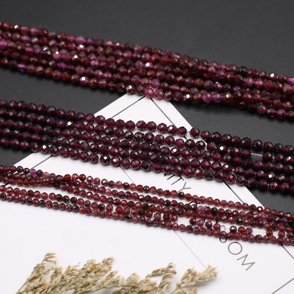 Natural Stone Beads Garnet Round Faceted Beads Charms For Jewelry Making DIY Necklace Bracelet Earrings Accessory