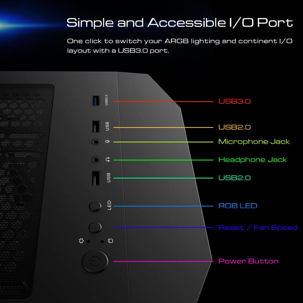 Корпус игрового ПК GAMDIAS ATHENA M6 LITE Корпус ATX Бесшовное закаленное стекло Окна 4 120 мм ARGB вентилятор Три стороны Подсвечивающаяся сетчатая передняя панель Перфорированная