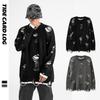TIDE CARD LOG Oversized Ripped Two-Piece-Style Streetwear Sweater for Men & Women