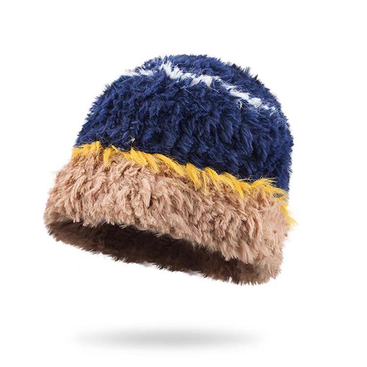 Корейские шапки-бини Ins Color Splicing, зимние, уличные, холодостойкие и теплые, защита ушей, плюшевые русские шапки для мужчин и женщин