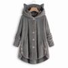Amazon 2025 autumn and winter European and American buttons hooded cat ears plush top irregular trendy brand solid color coat women