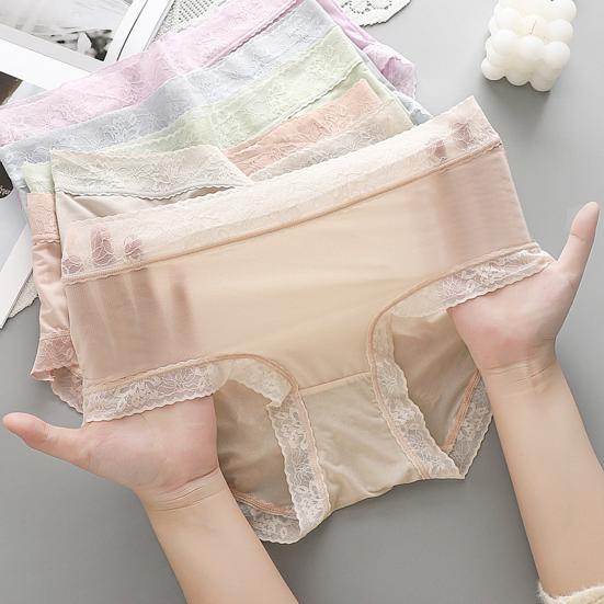 Ladies Panties Solid Color Thin Breathable Soft Sexy Panty Underwear Elastic Mid-Waist Seamless Briefs Underpants Women