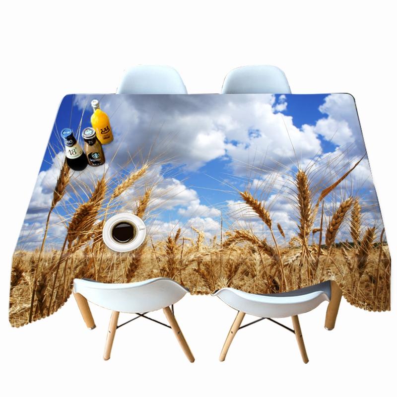 Thicken Cotton Tablecloth Wheat Landscape Under The Sun Pattern Rectangular Round Table Cloth For Wedding Picnic Party