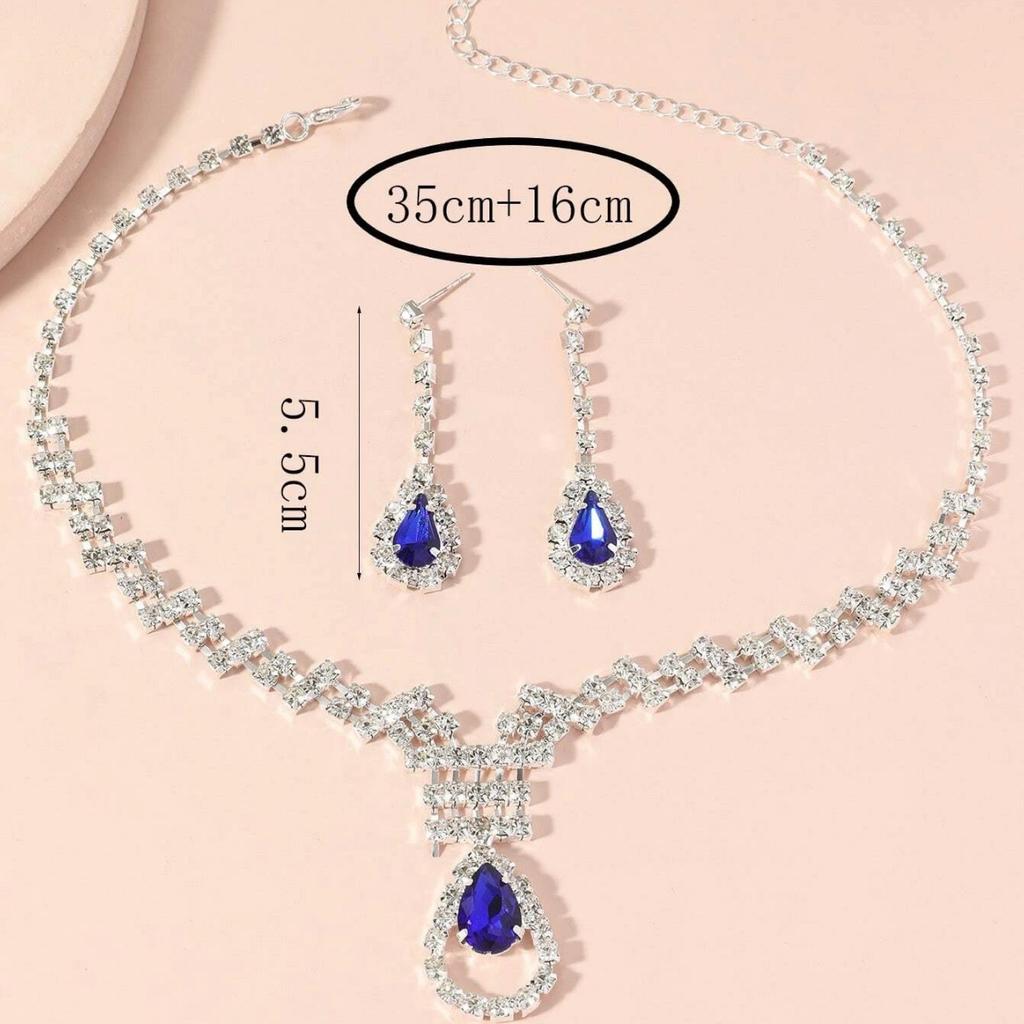 Wedding Bridal Accessories Full Diamond Necklace Earrings Set Women'S Fashion Popular Diamond Droplet Earrings