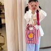 Smiley Face Cute Unisex Kids Shoulder Bag Fashionable Striped Pleated Children