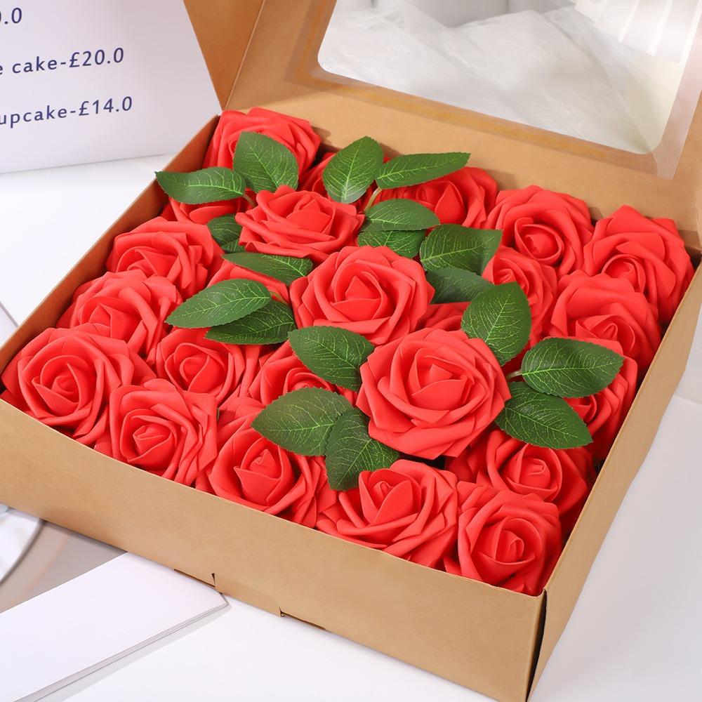 25Pcs Artificial Rose Flowers Foam Fake Faux Flowers Roses for DIY Wedding Bouquets Decoration Party Home Decor Garden Ornament