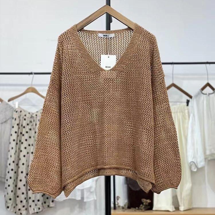 Летняя модная ажурная трикотажная рубашка, универсальная толстовка с капюшоном и V-образным вырезом, ленивый стиль, толстовка с капюшоном