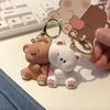 1 Pair Couple Keyring Pendant Cartoon Bear Hug Theme Pendant Keychain Magnetic Design Keychain Bag Decoration Birthday Gift