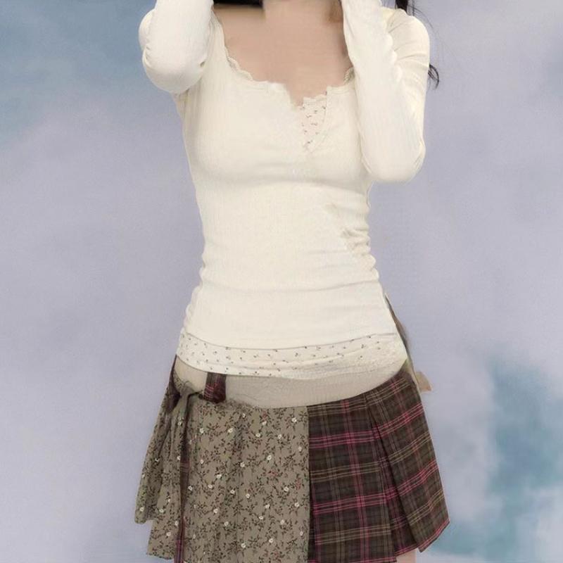 Модные простые белые футболки Mori Girl с круглым вырезом, укороченный топ Gyaru, тонкие повседневные футболки с длинными рукавами Gyaru, эстетичная осень-зима 2000-х годов