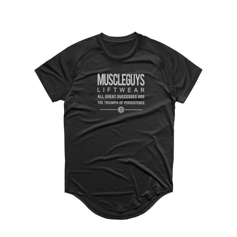 Muscleguys New Trend Фитнес-футболка с принтом и короткими рукавами Тренировочная одежда для бега Бодибилдинг Мужские спортивные топы Удобные и сухие