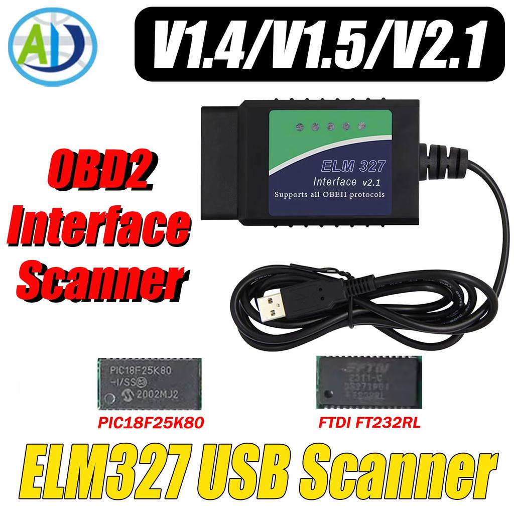ELM327 USB V1.4/1.5/2.1 Original PIC18F25K80 FTDI FT232RL OBD2 Diagnostic Tool For ScanTool/MultiEcuScan OBD2 Interface Scanner