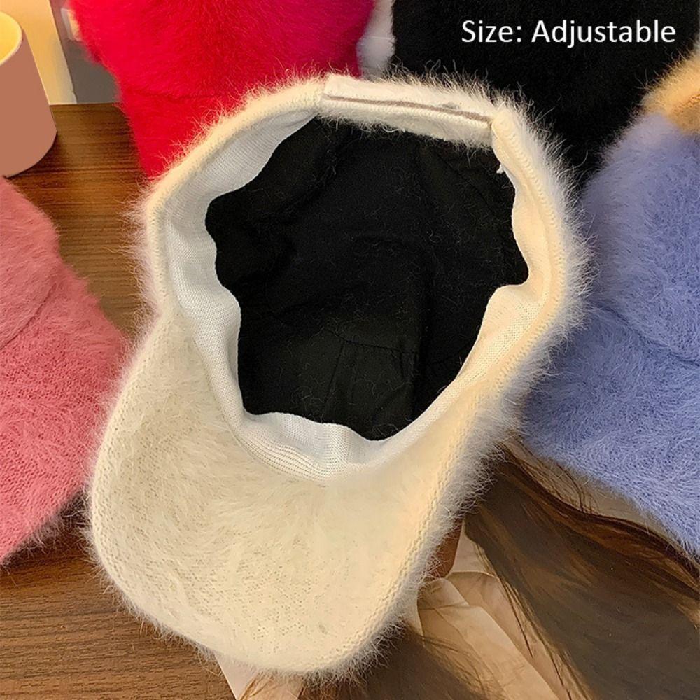 Solid Color Women's Baseball Cap Rabbit Fur Winter Warm Hat Comfort Plush Dubill Cap Daily