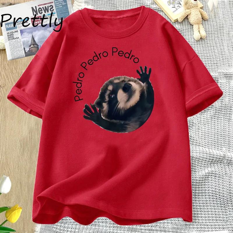 Pedro Raccoon Tshirt Funny Trash Panda Dancing Meme Graphic T Shirts Women Animal T-shirt Cotton Short Sleeve T-Shirts Women’s
