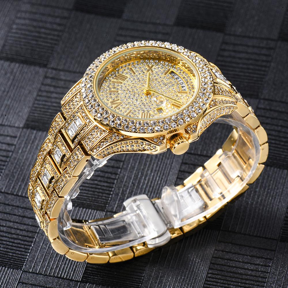 Men's Hip-hop Style Accessories Fashionable High-end Dual Calendar Business Full Diamond Quartz Men's Watch