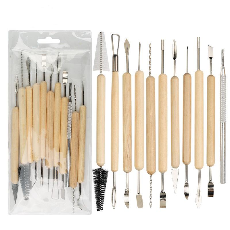 Набор из 11 ножей для резьбы по глине из нержавеющей стали с 7 инструментами для резьбы по глине и деревянной ручкой, идеально подходит для гончарного дела и керамики своими руками