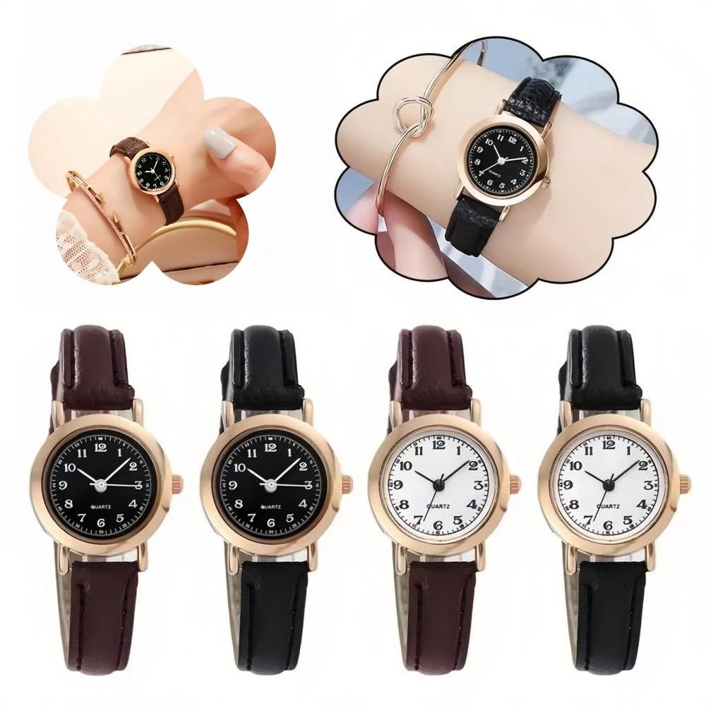 Fashion Soft Leather Strap Student Wristwatch Elegant Round Dial Wrist Watch Adjustable Quartz Clock For Men and Women